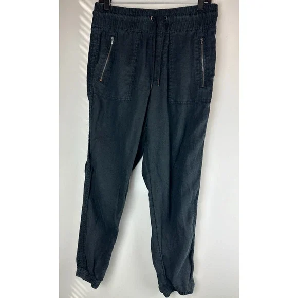 Athleta Cabo Linen Jogger Pant Faded Black Zip Pocket Pants Women's Size 8 - Picture 2 of 13